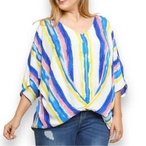 UMGEE Size XL Watercolor Stripe Dolman Sleeve 100% Rayon Top